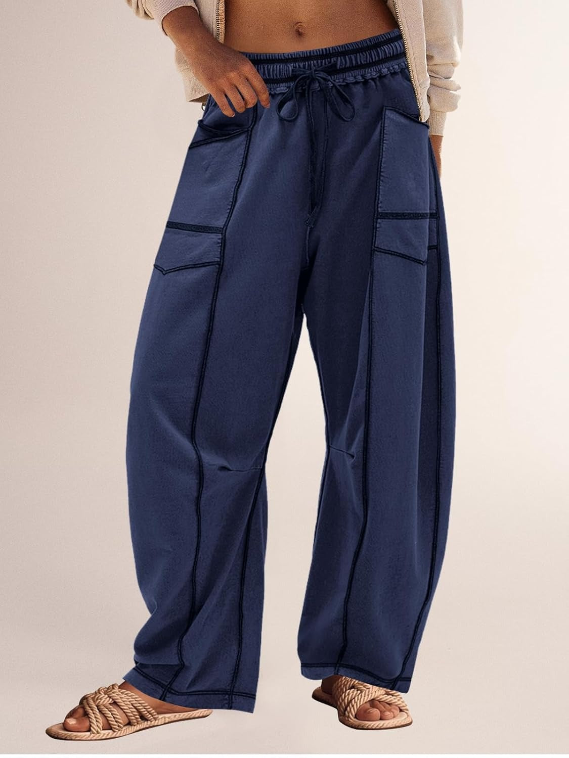 Limited time sale🔥Women's Casual Drawstring Wide Leg Sweatpants Baggy Barrel Pants