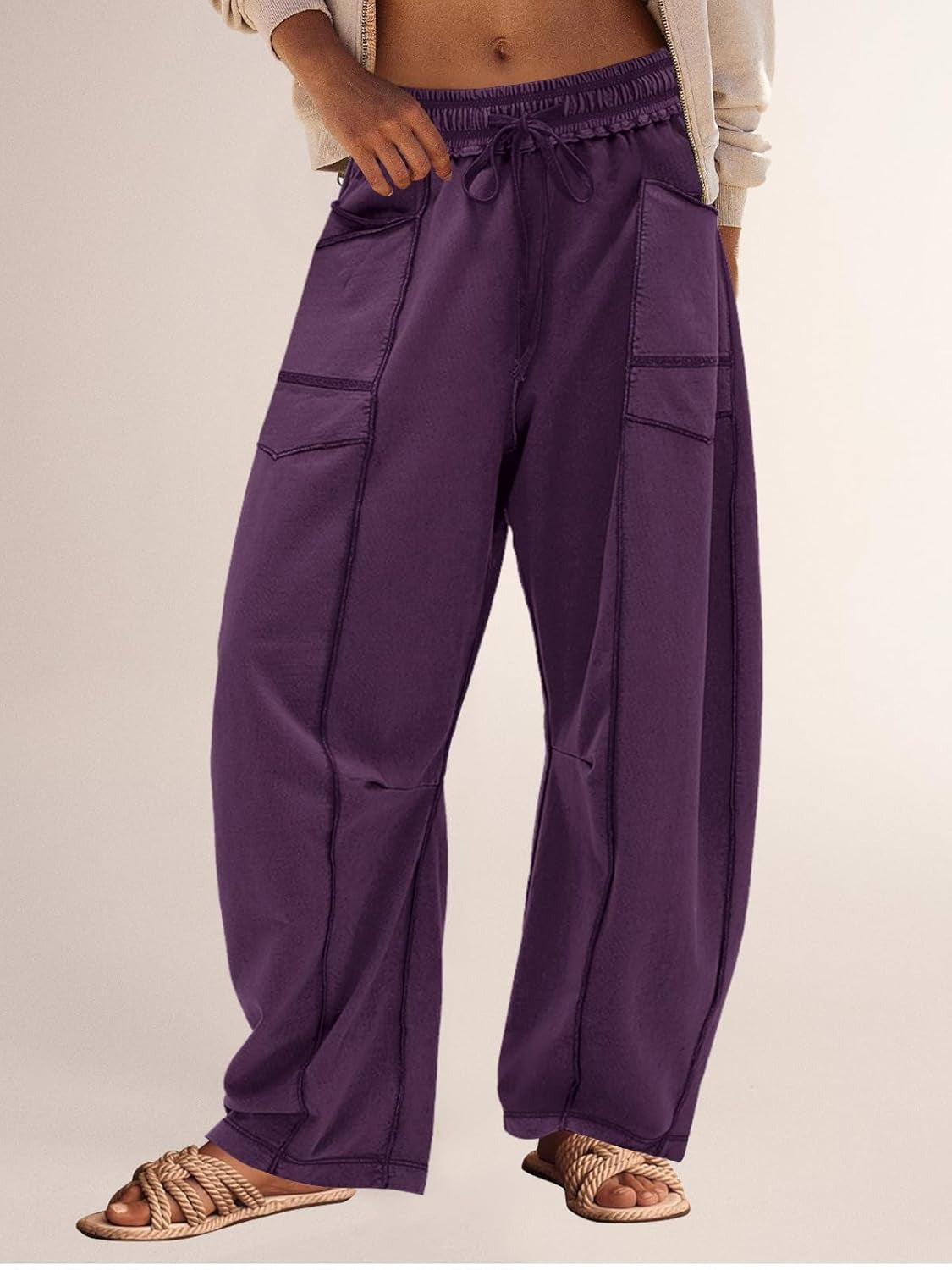 Limited time sale🔥Women's Casual Drawstring Wide Leg Sweatpants Baggy Barrel Pants