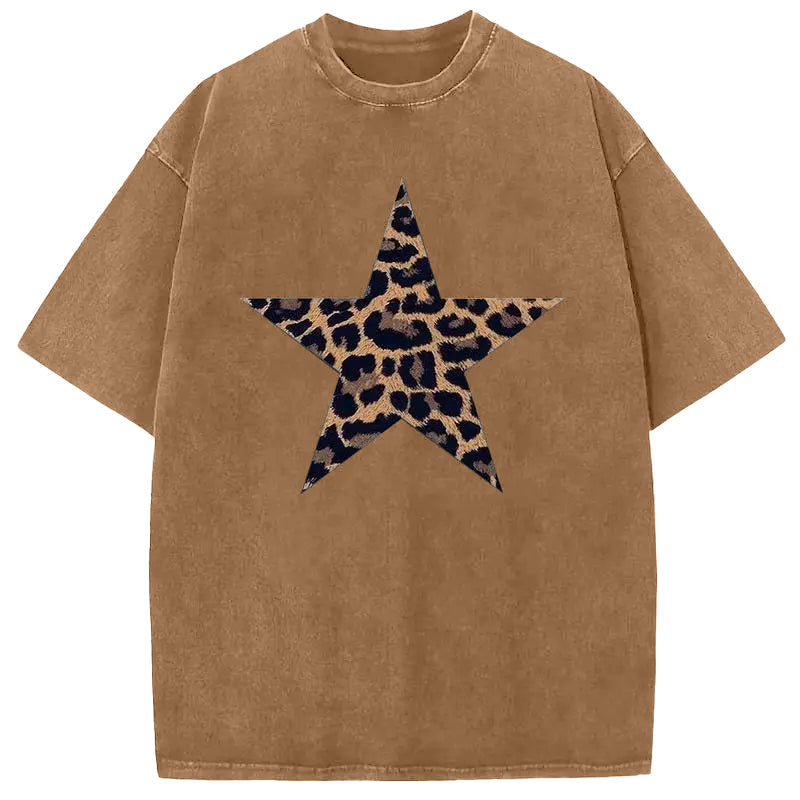 Acid Washed Shirts Five-Pointed Star Oversized Tee