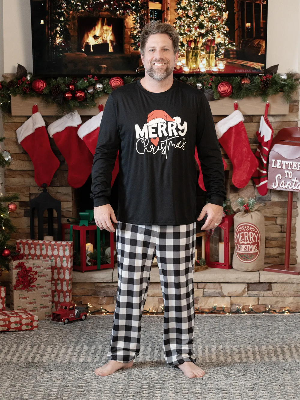 Family Christmas Long-sleeve Black White Letters Pajamas