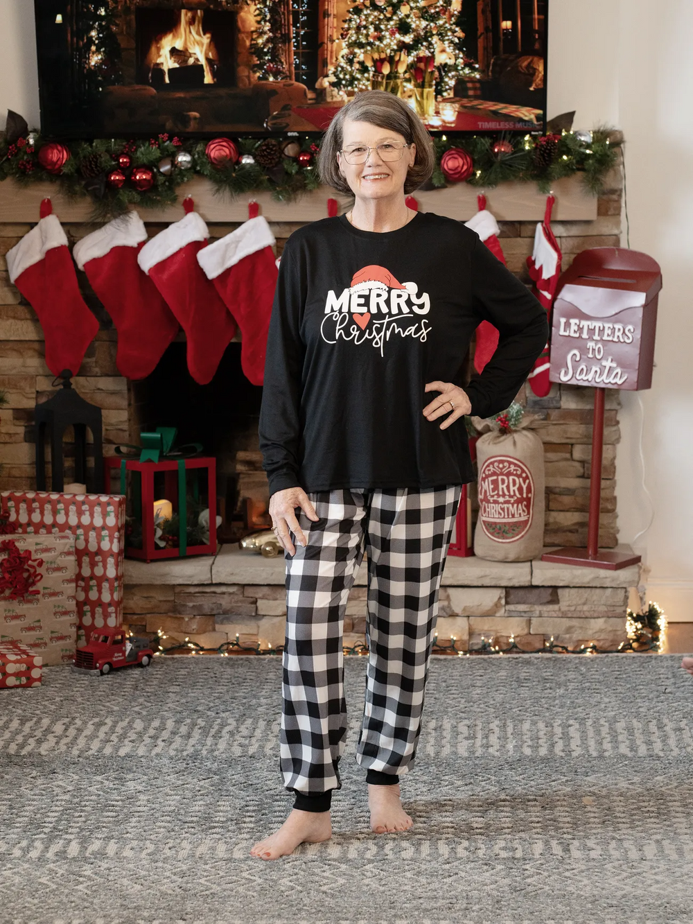 Family Christmas Long-sleeve Black White Letters Pajamas