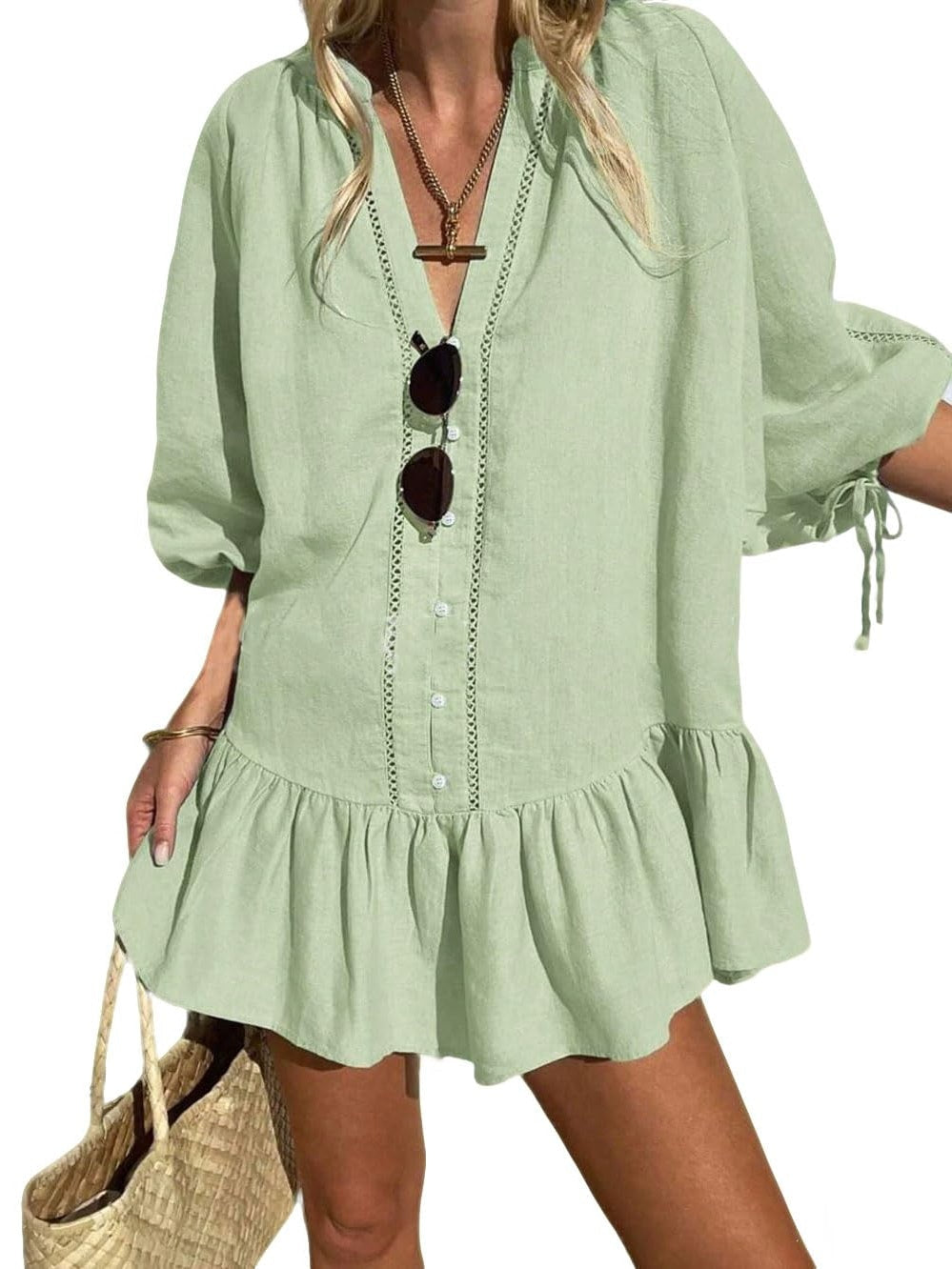 Women's Casual Babydoll Puff Sleeve Dress