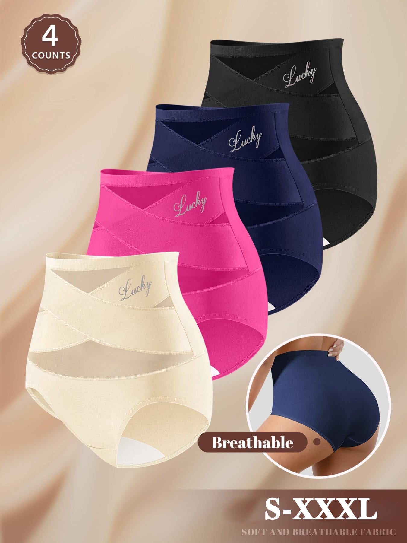 Women's High-Waisted Mesh Panties 4-Pack, Soft Breathable Seamless Underwear