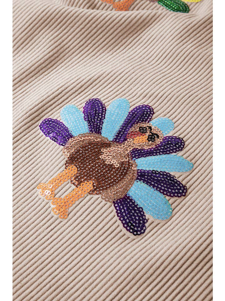 Limited time sale🔥Sequin Turkey Patch Thanksgiving Corduroy Sweatshirt