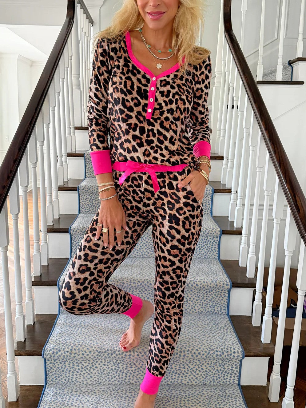 ✨Leopard with Pink Trim Jogger Pajama Set