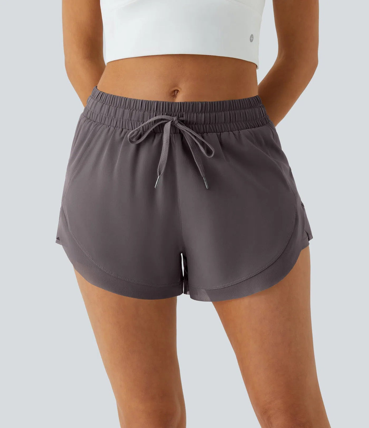 Women Mid Rise Drawstring Contrast Mesh 2-in-1 Flowy Running Shorts 3''