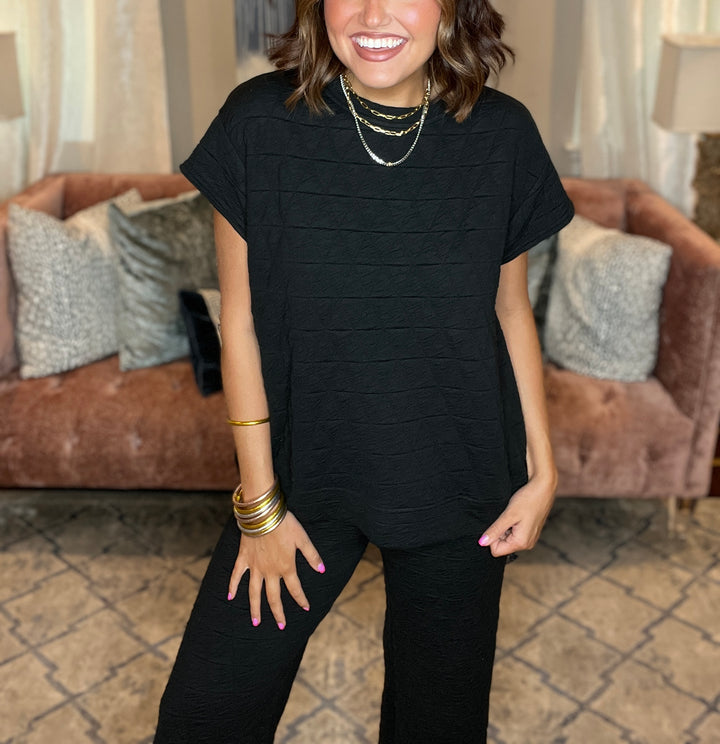 Quilted Drop Shoulder Top And Pant Set (Buy 2 Free Shipping)
