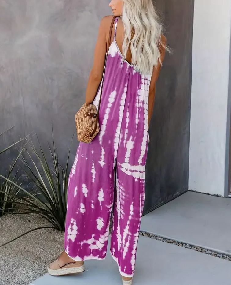 Women's Casual Tie-Dye Cami Wide Leg Jumpsuit