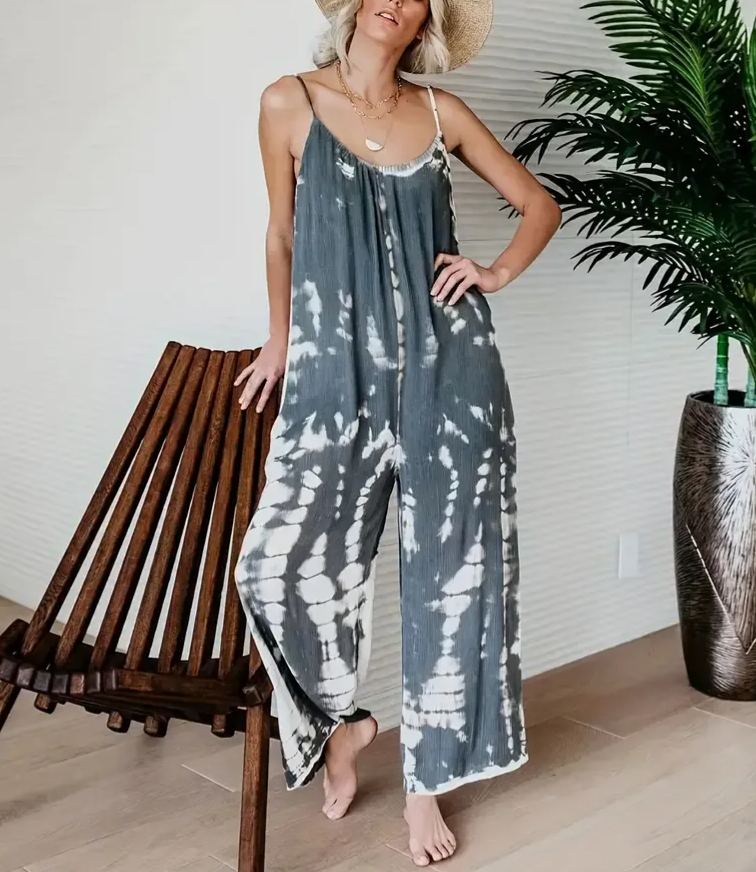 Women's Casual Tie-Dye Cami Wide Leg Jumpsuit