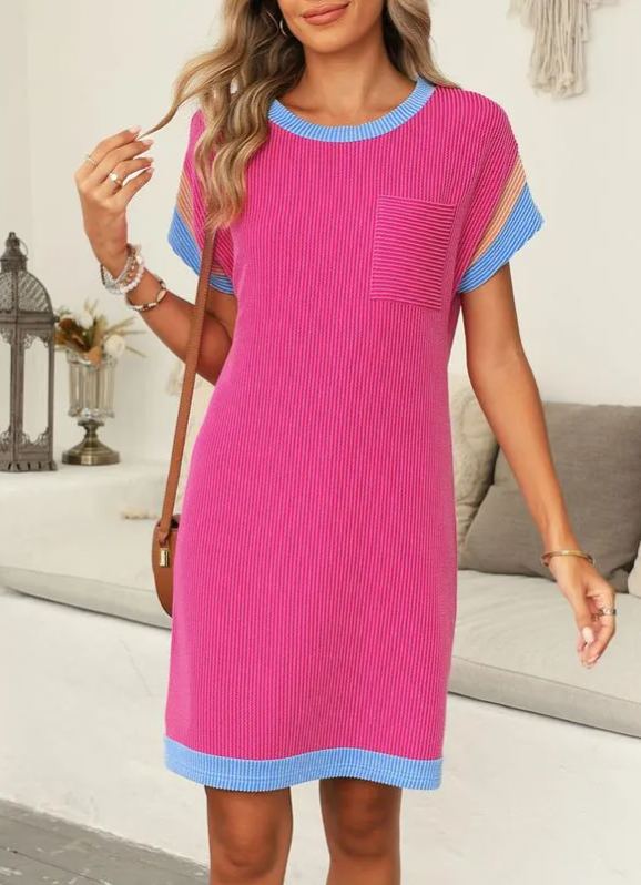Limited time sale🔥Women‘s Casual Color Block Textured Dress