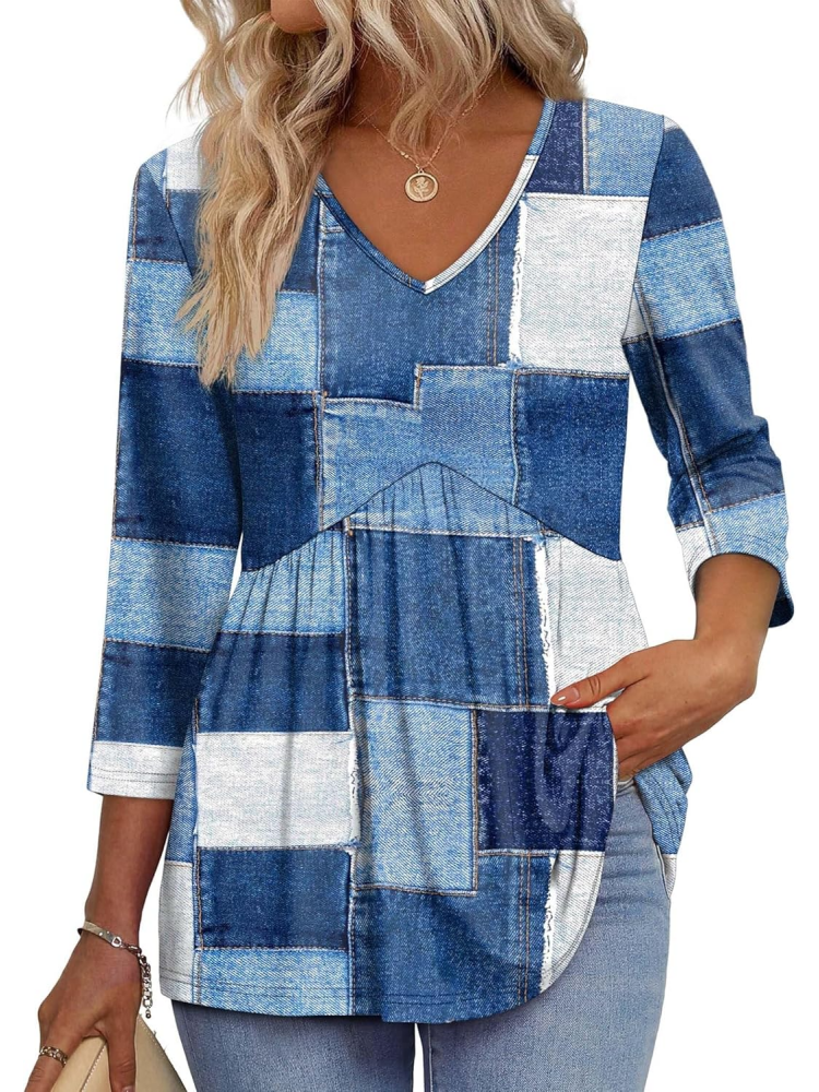 Women's V-Neck 3/4 Sleeve Ruffled hem Top