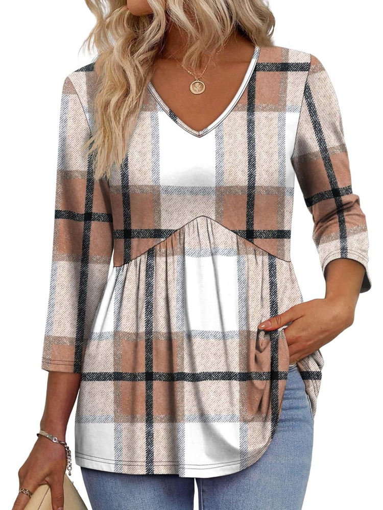 Women's V-Neck 3/4 Sleeve Ruffled hem Top