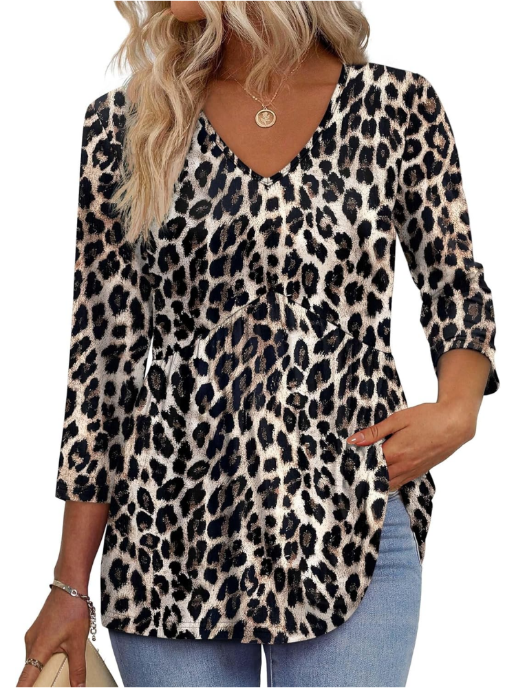 Women's V-Neck 3/4 Sleeve Ruffled hem Top