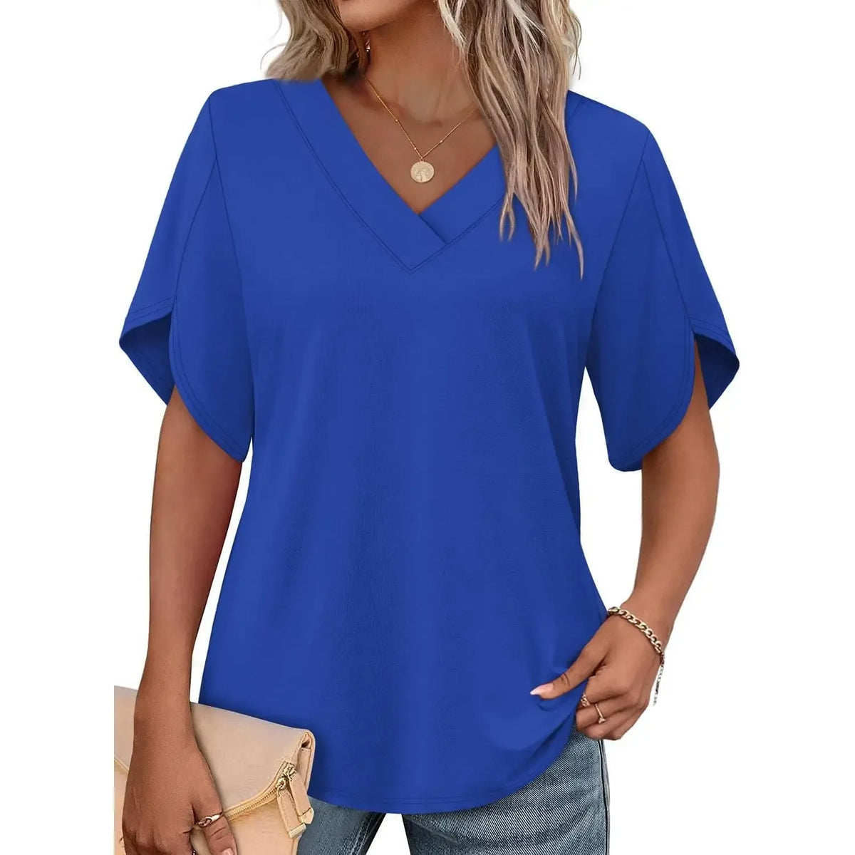 Limited time sale🔥Women's Summer Short Petal Sleeve Fashion V Neck Outfits Tops