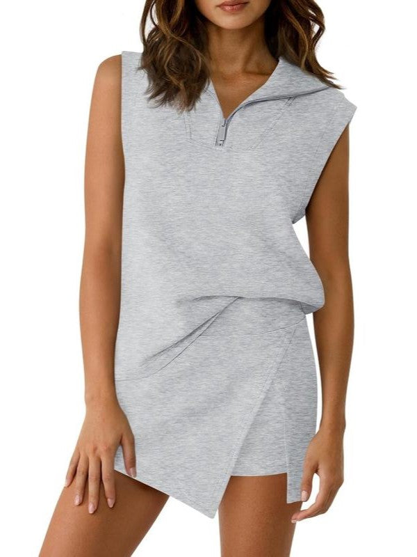 Limited time sale🔥Women's Half-Zip Casual Skort Two-Piece Set