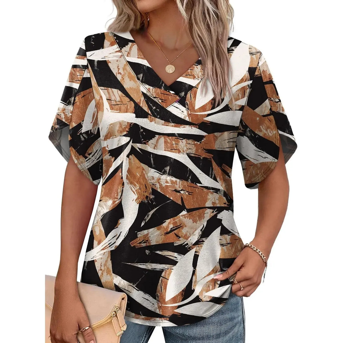 Limited time sale🔥Women's Summer Short Petal Sleeve Fashion V Neck Outfits Tops