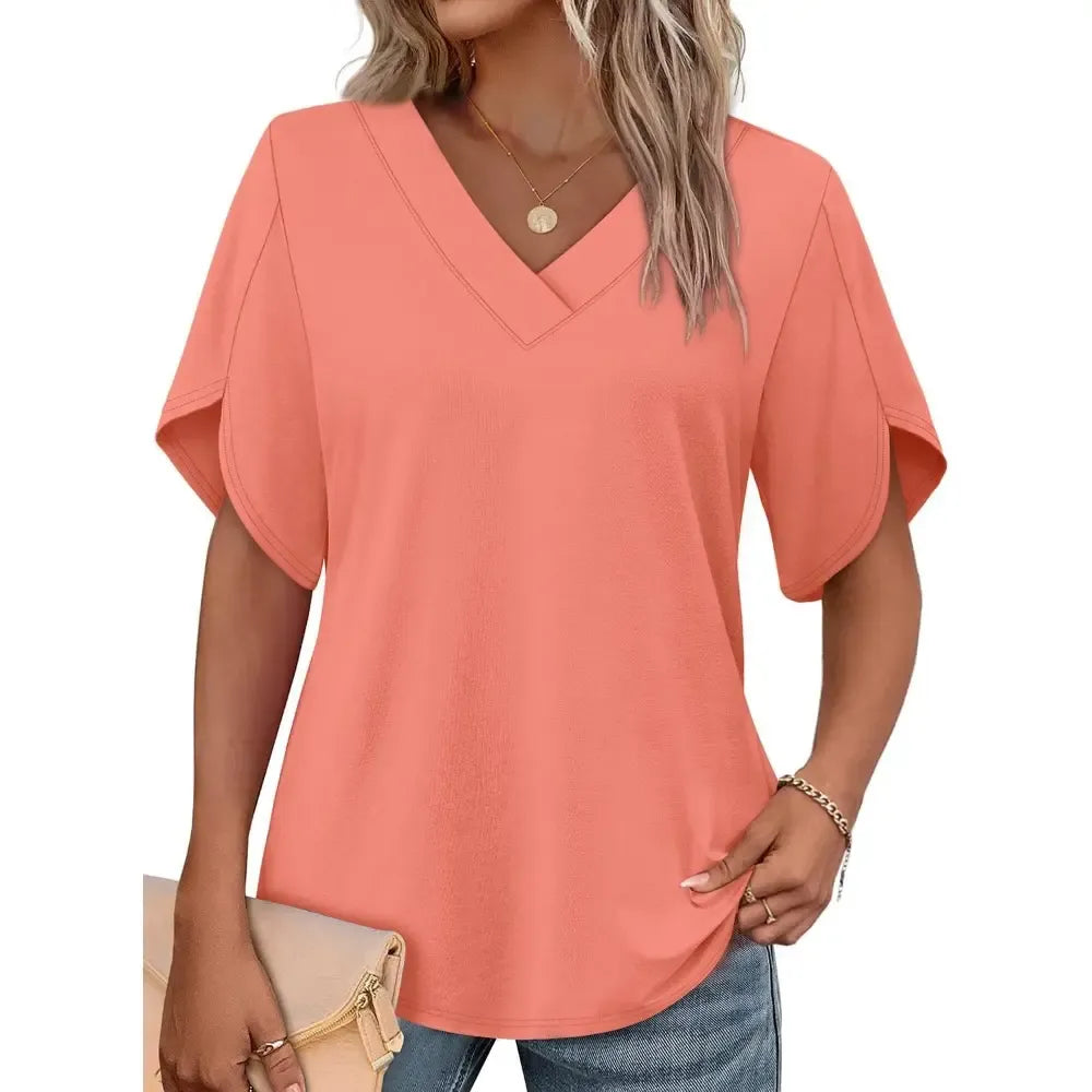 Limited time sale🔥Women's Summer Short Petal Sleeve Fashion V Neck Outfits Tops
