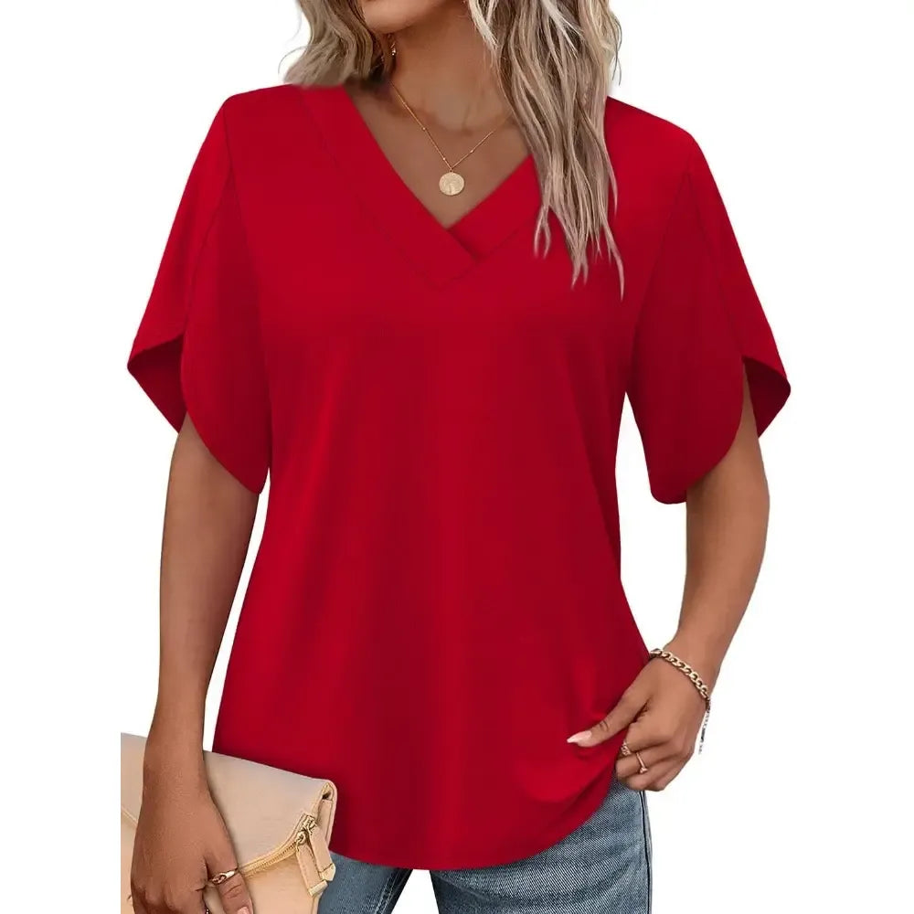 Limited time sale🔥Women's Summer Short Petal Sleeve Fashion V Neck Outfits Tops
