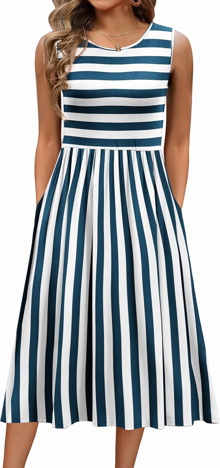 Women's Sleeveless A-Line Vest Midi Dress