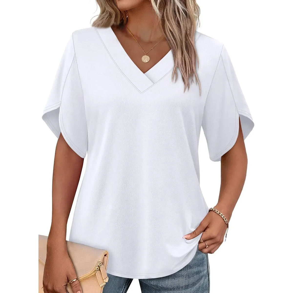 Limited time sale🔥Women's Summer Short Petal Sleeve Fashion V Neck Outfits Tops