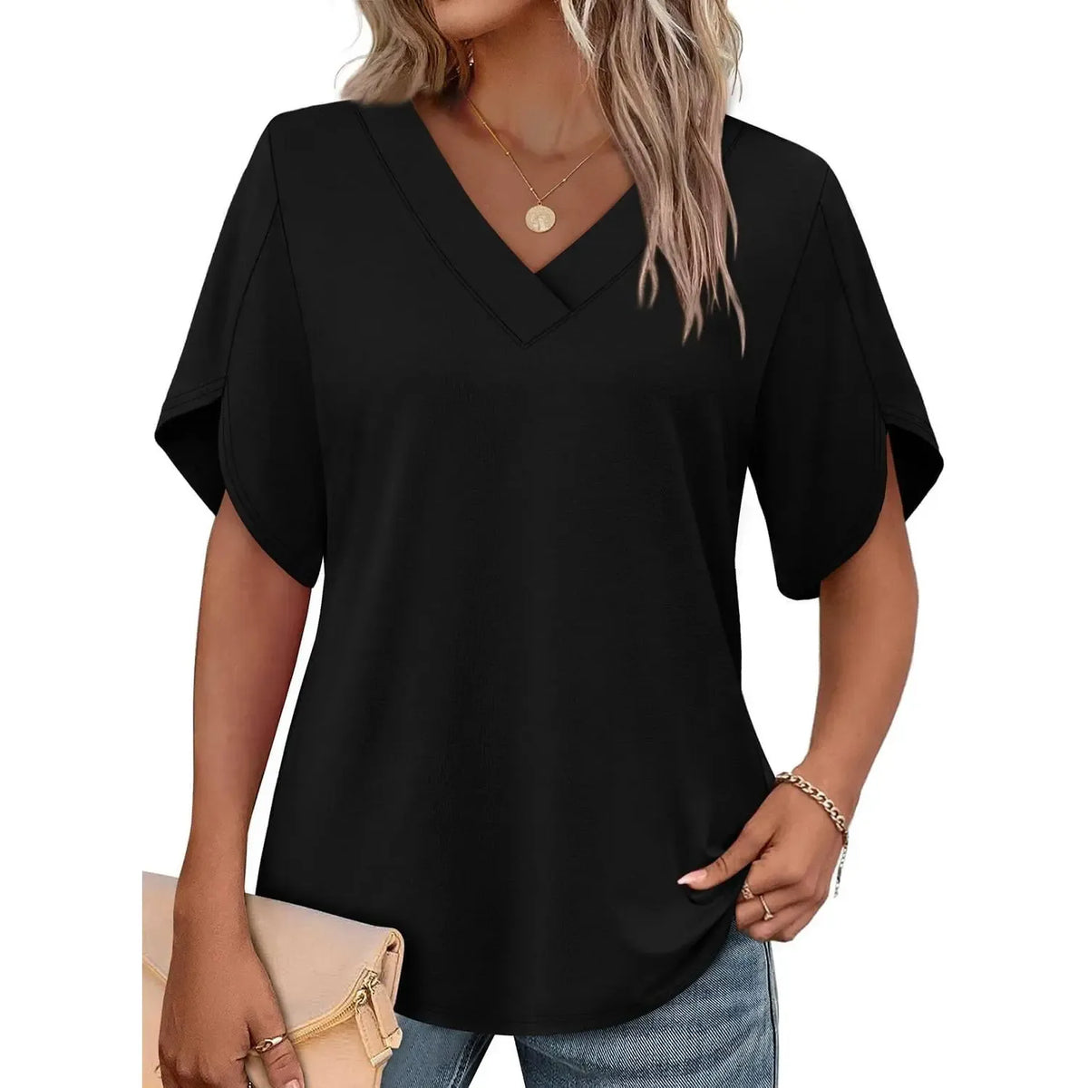 Limited time sale🔥Women's Summer Short Petal Sleeve Fashion V Neck Outfits Tops