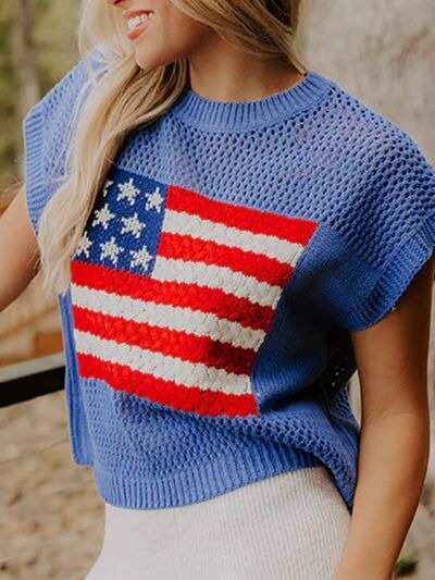 Limited time sale🔥Flag Graphic Short Sleeve Hollow Out Top