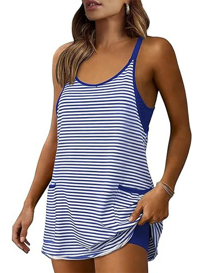 Limited time sale🔥Women's Striped Athletic Mini Dress with Built-in Shorts