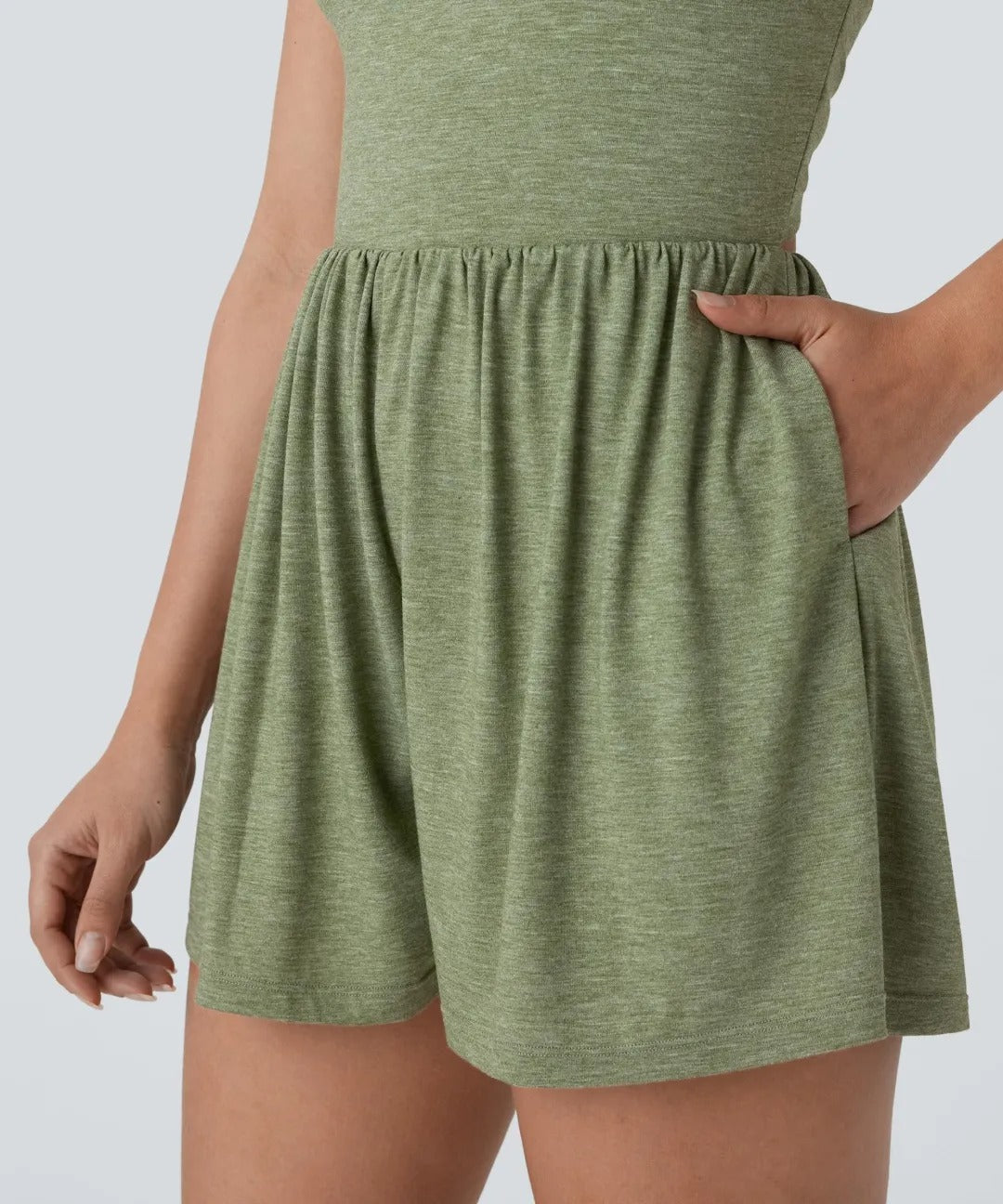 Women's casual Backless Twisted Side Pocket 2-in-1 Resort Romper