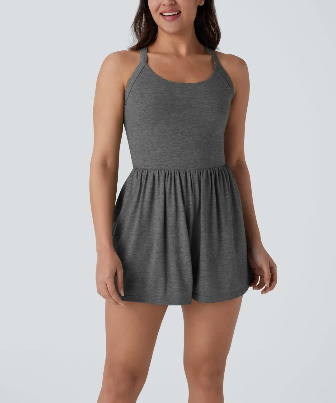 Women's casual Backless Twisted Side Pocket 2-in-1 Resort Romper
