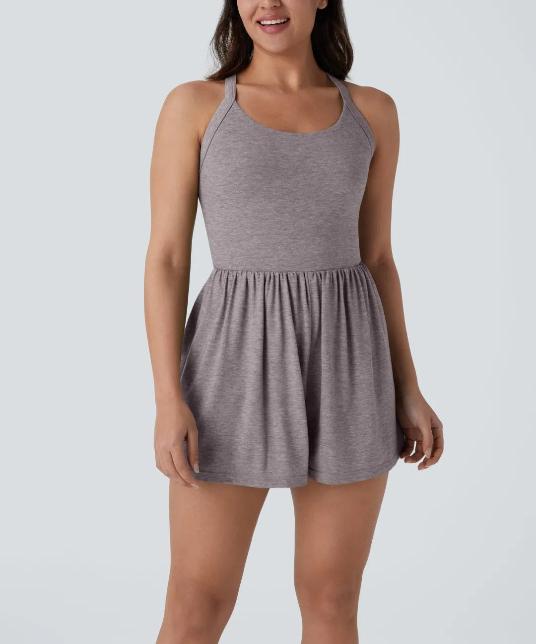Women's casual Backless Twisted Side Pocket 2-in-1 Resort Romper