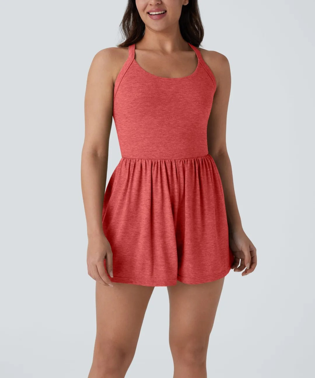 Women's casual Backless Twisted Side Pocket 2-in-1 Resort Romper