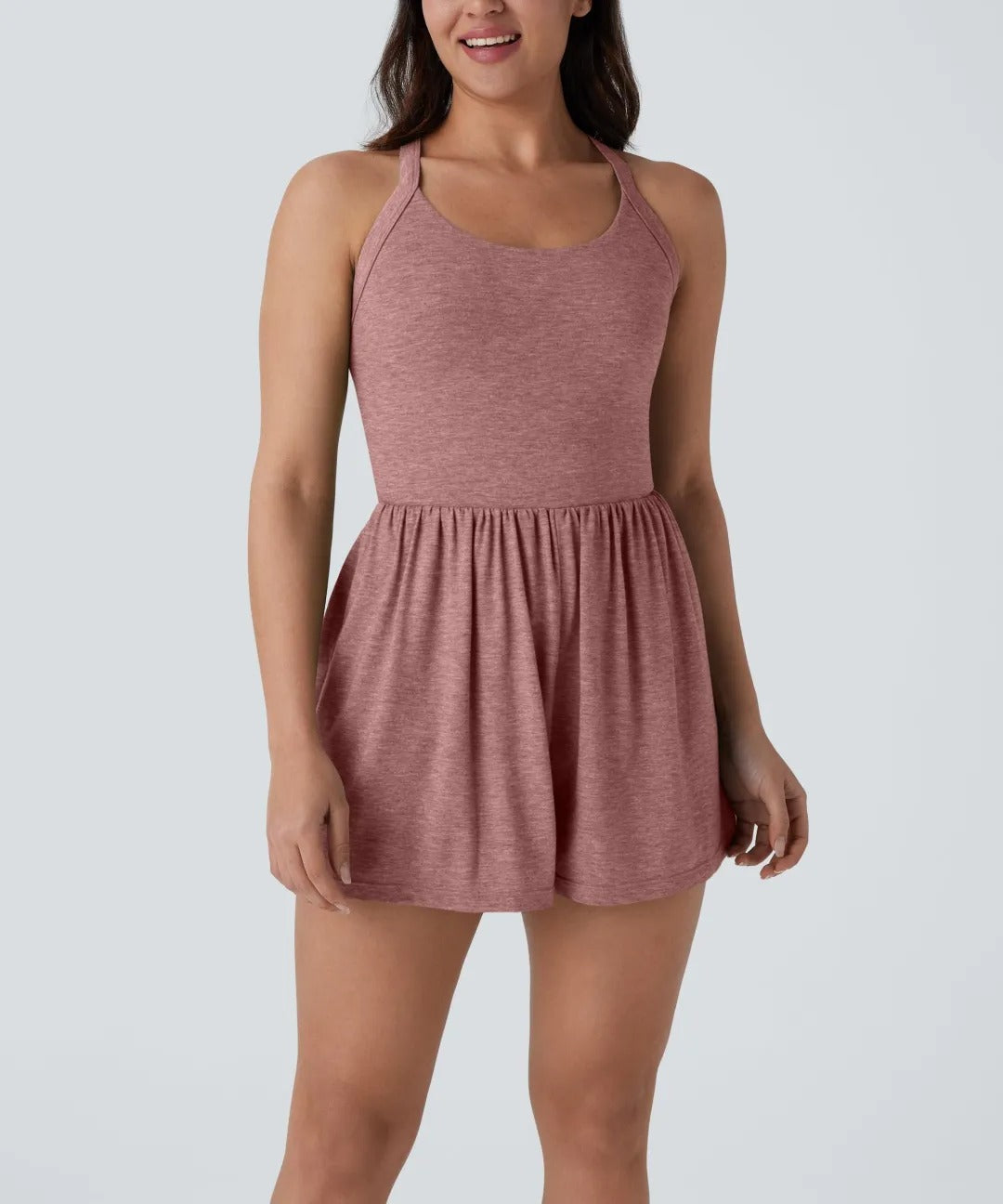 Women's casual Backless Twisted Side Pocket 2-in-1 Resort Romper