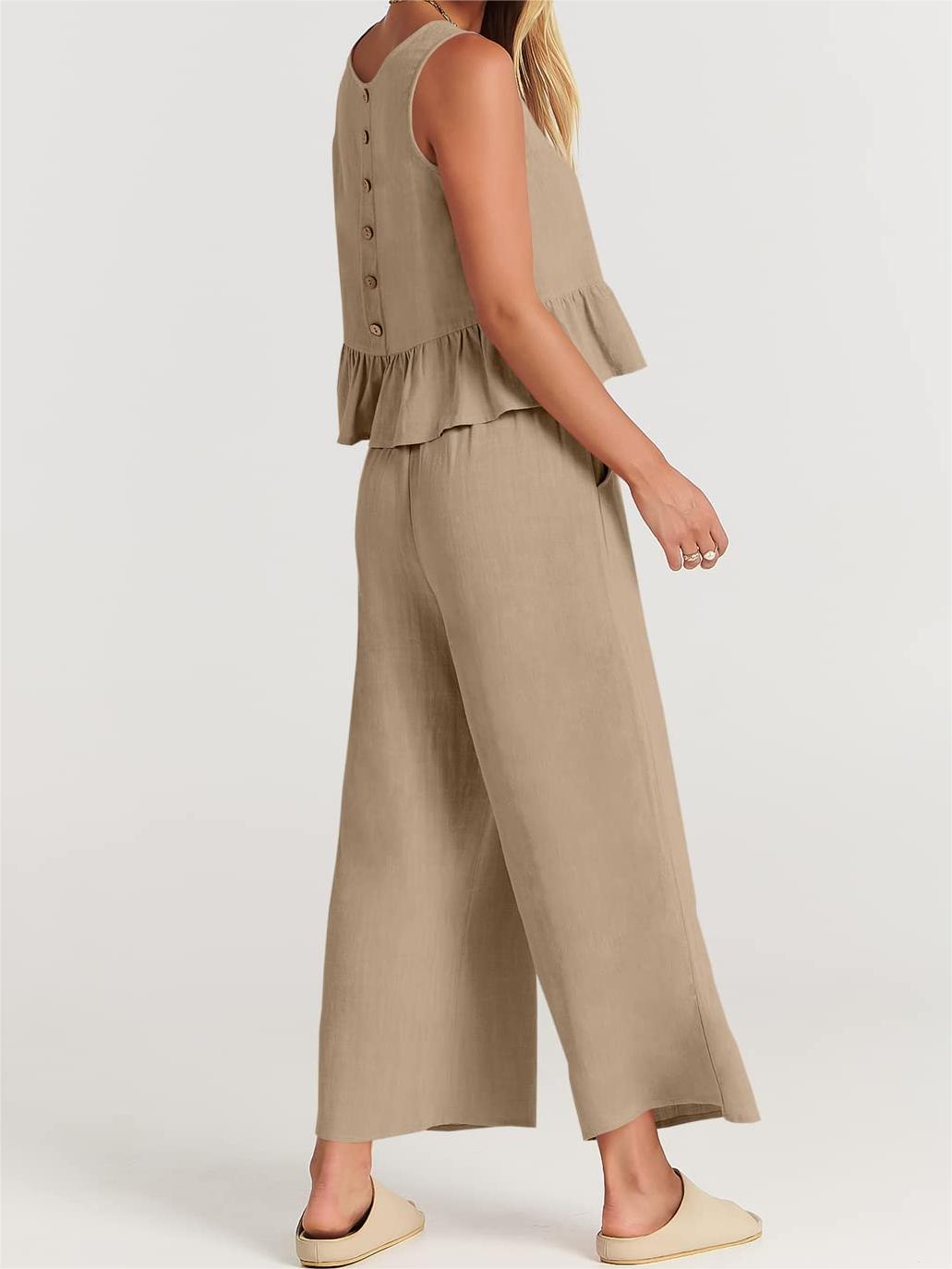 Limited time sale🔥Women 2 Piece Outfits Tank Crop Top Wide Leg Pants Lounge Matching Sets