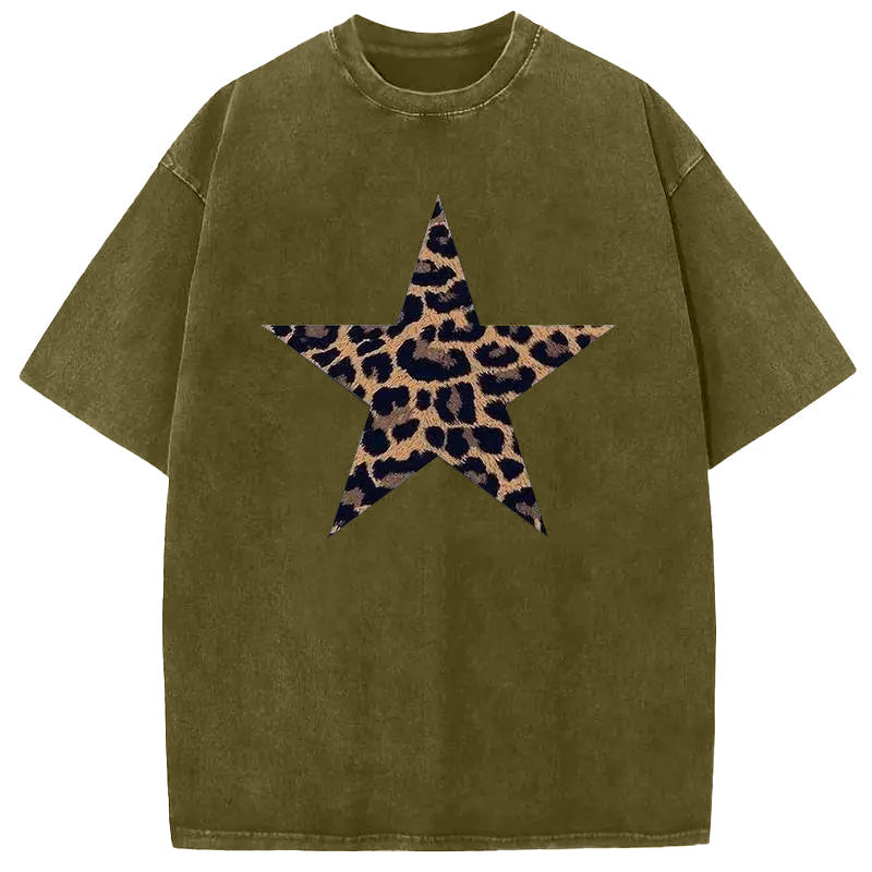 Acid Washed Shirts Five-Pointed Star Oversized Tee