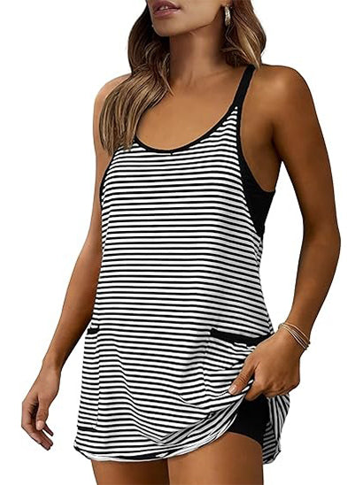 Limited time sale🔥Women's Striped Athletic Mini Dress with Built-in Shorts
