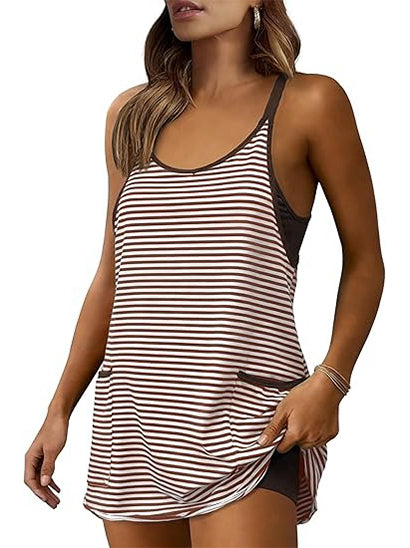 Limited time sale🔥Women's Striped Athletic Mini Dress with Built-in Shorts
