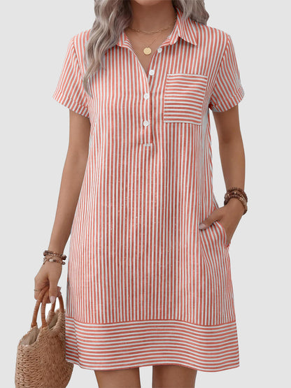 Women's Short Sleeve Button-Down Shirt Dress