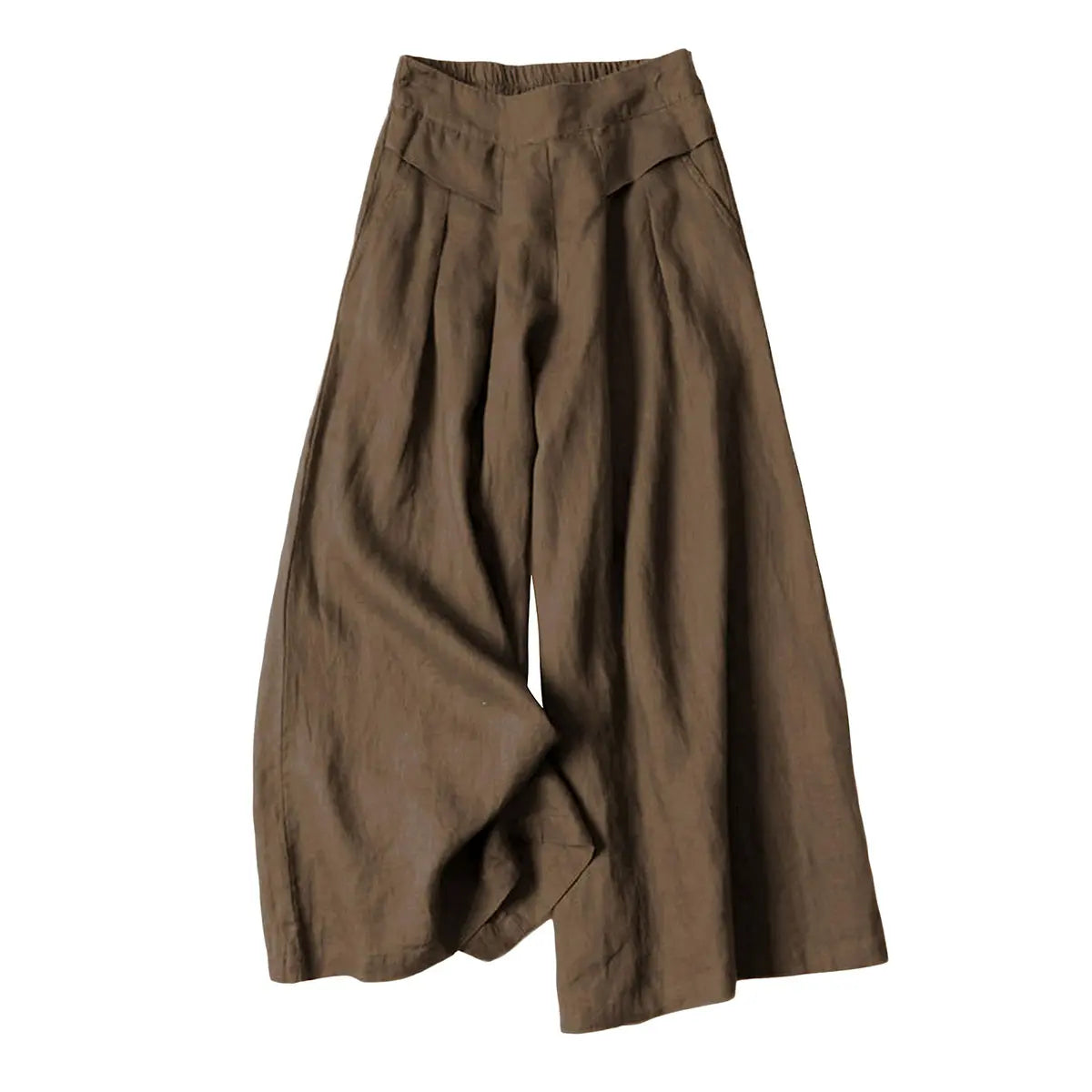Women's Cotton Linen Culottes Pants Elastic Waist Wide Leg Palazzo Trousers