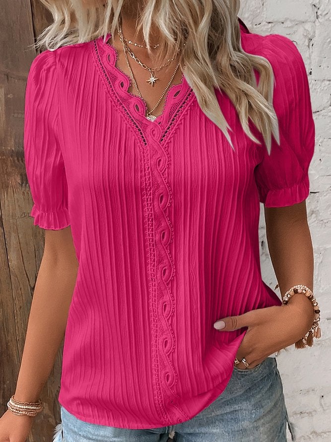 ✨V Neck Plain Lace Elegant Shirt