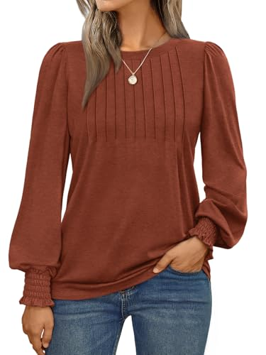 Long Sleeve Shirts Womens Pleated Business Casual Blouses