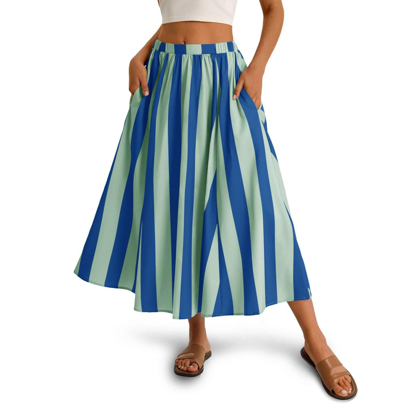 Women's Striped Elastic Waist A-Line Maxi Skirt