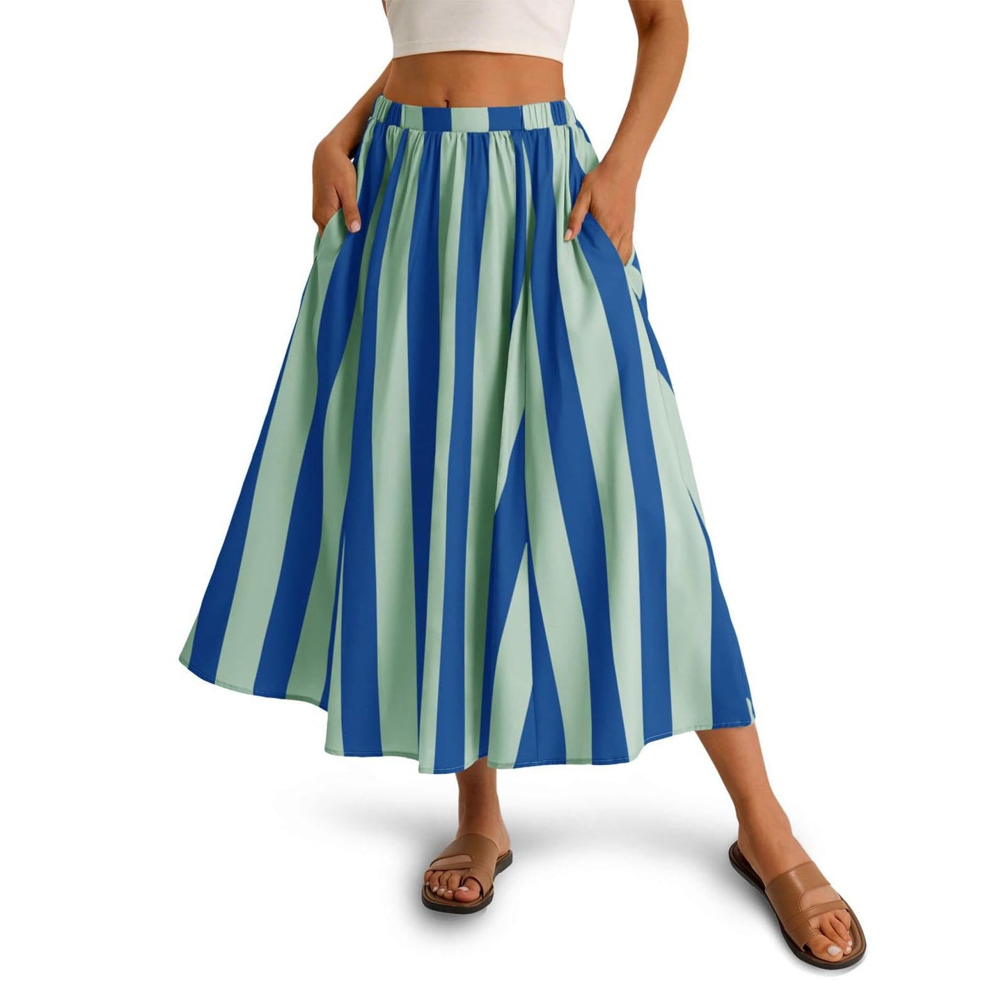 Women's Striped Elastic Waist A-Line Maxi Skirt