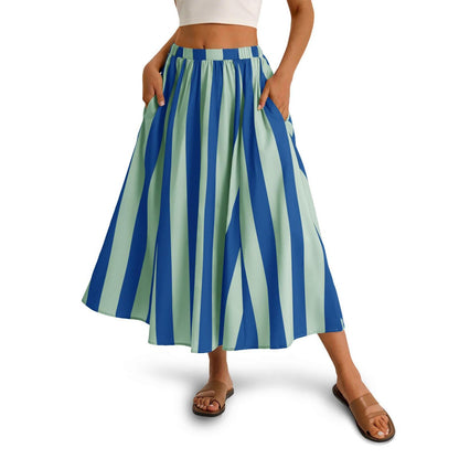 Women's Striped Elastic Waist A-Line Maxi Skirt