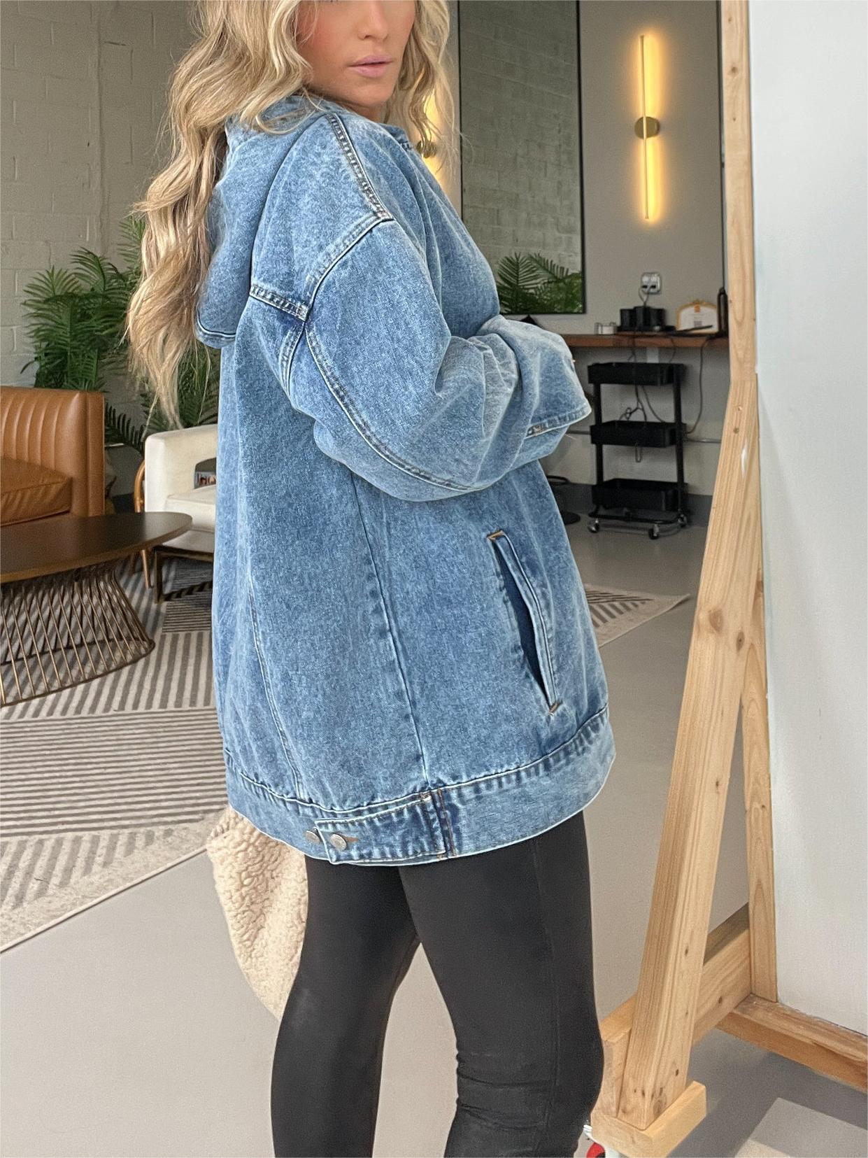 Hot Sale 2024 New Denim Hooded Sweatshirt with Front Pockets (Buy 2 Free Shipping)