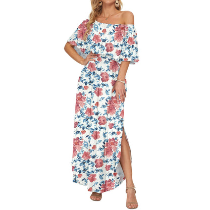 Women's Off-Shoulder Floral Maxi Dress with Pockets & Side Slit