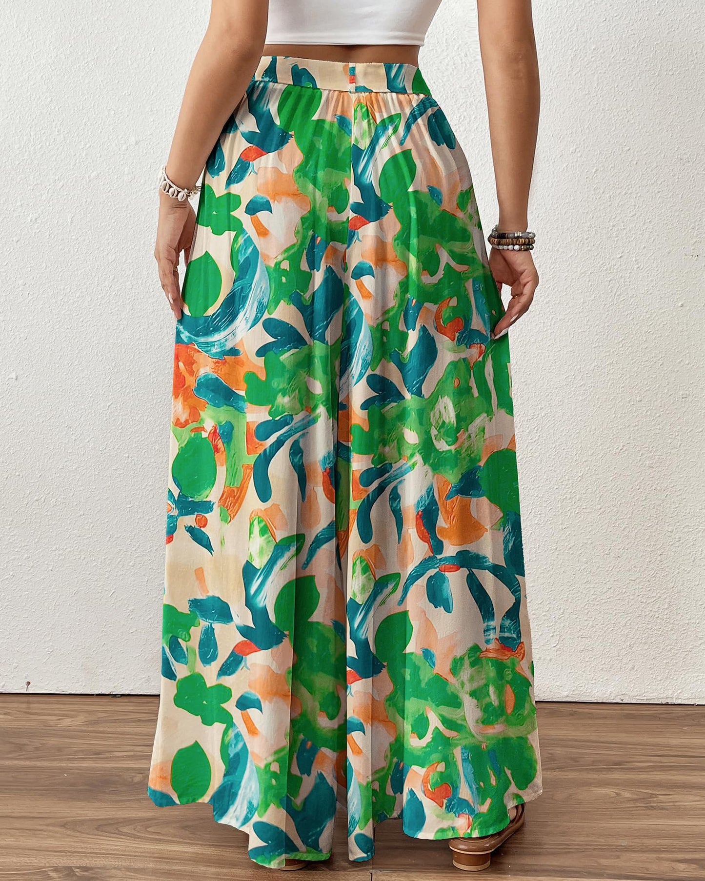 Woman Flowy Floral Palazzo Pants Wide Leg Pants