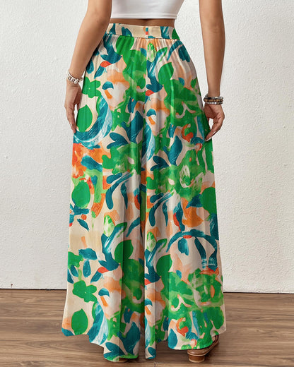 Woman Flowy Floral Palazzo Pants Wide Leg Pants