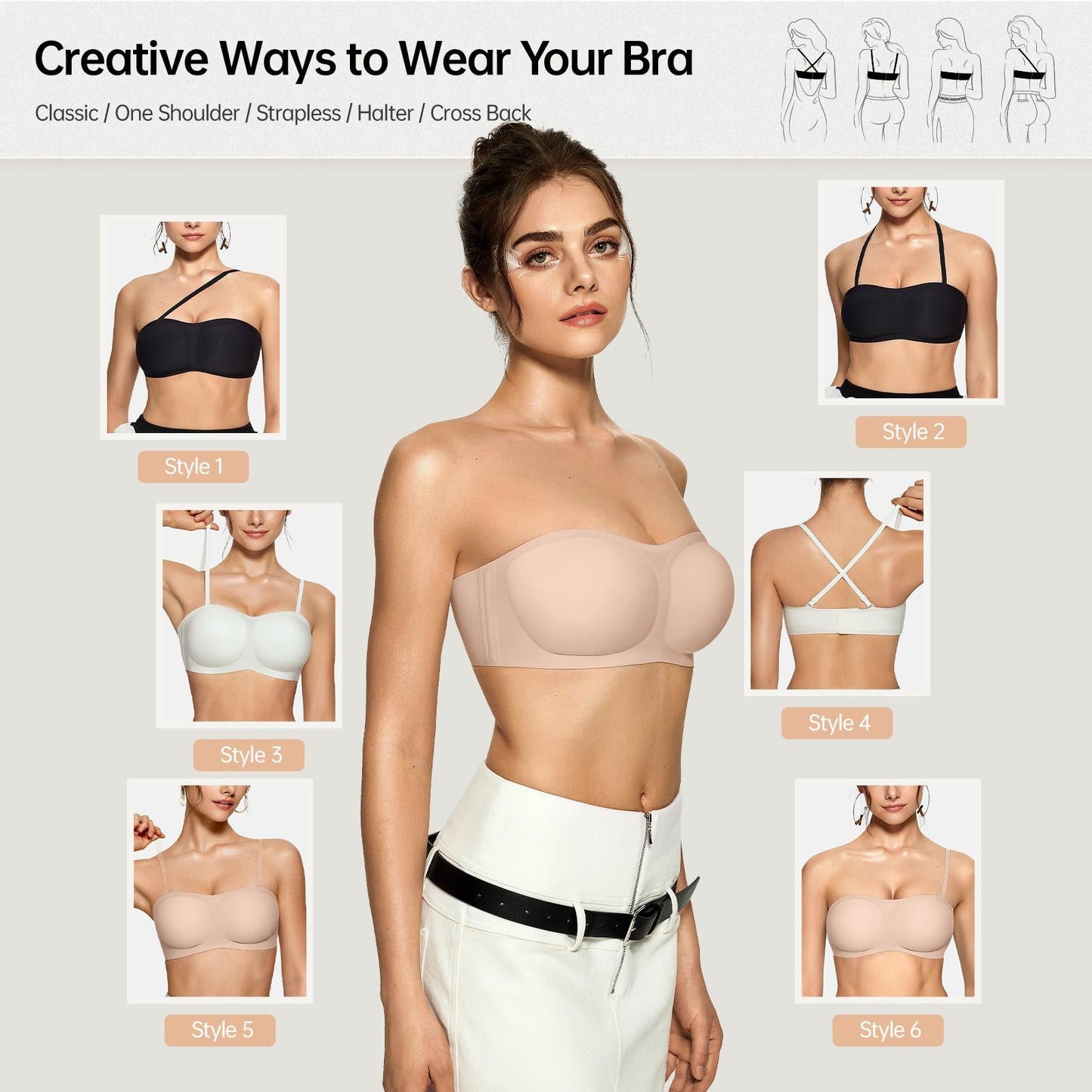 Women's Strapless Push Up Wireless Seamless Jelly Bandeau Bra