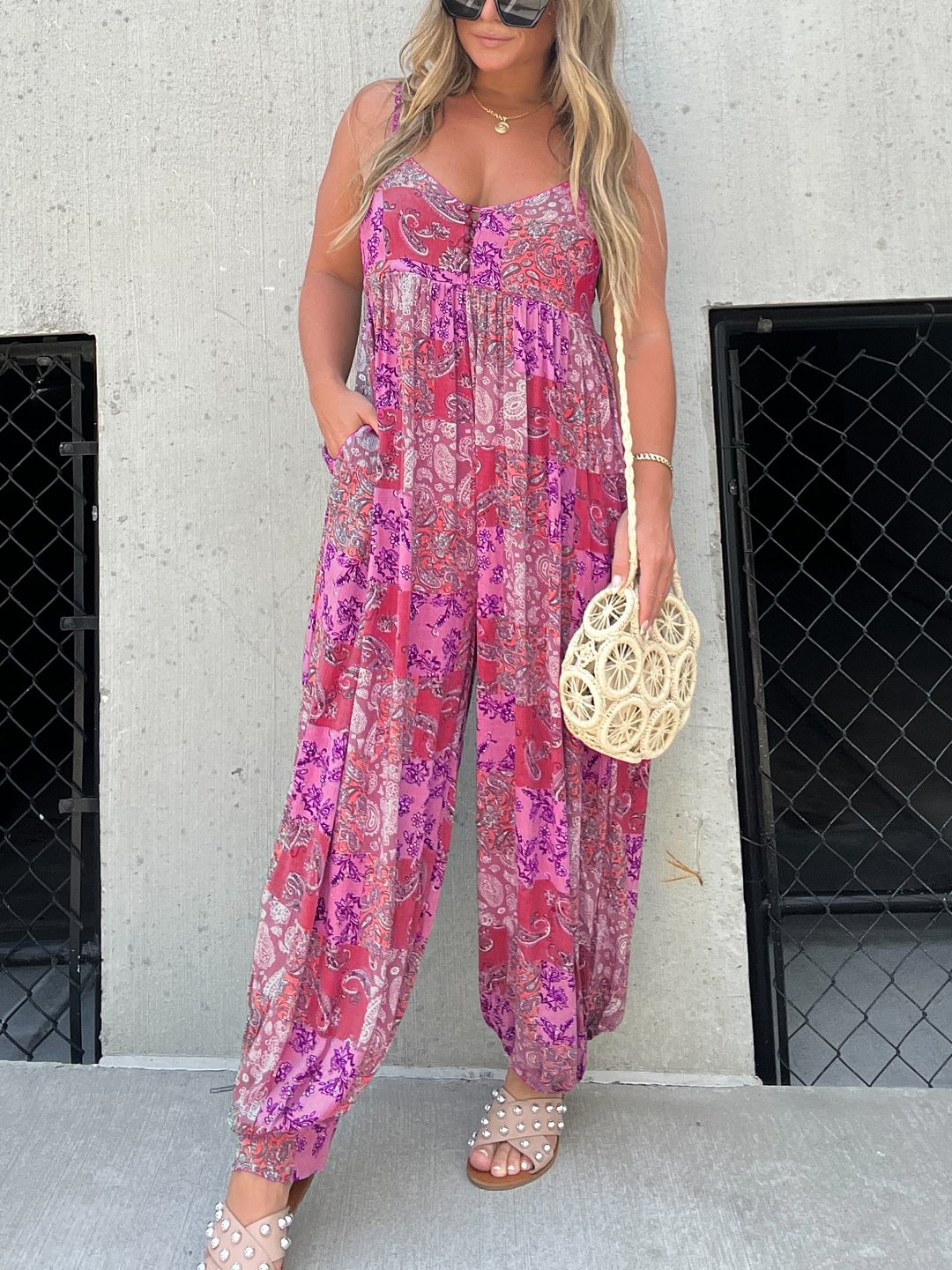 2023 Hot Sale Patchwork Print Loose Jumpsuit (Buy 2 Free Shipping)
