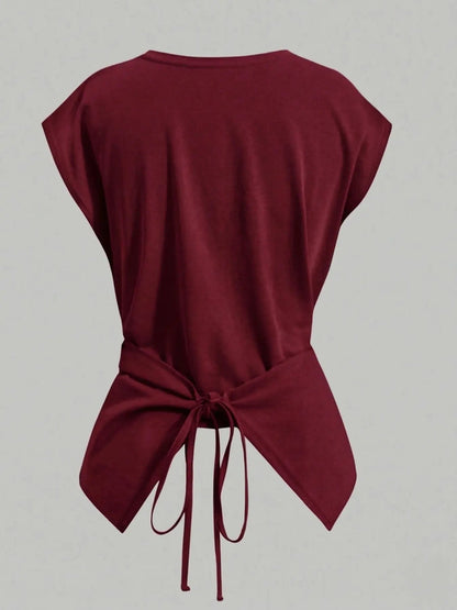 HOT SALE Women's Cap Sleeve Tie Back Cinched Waist Wrap Top